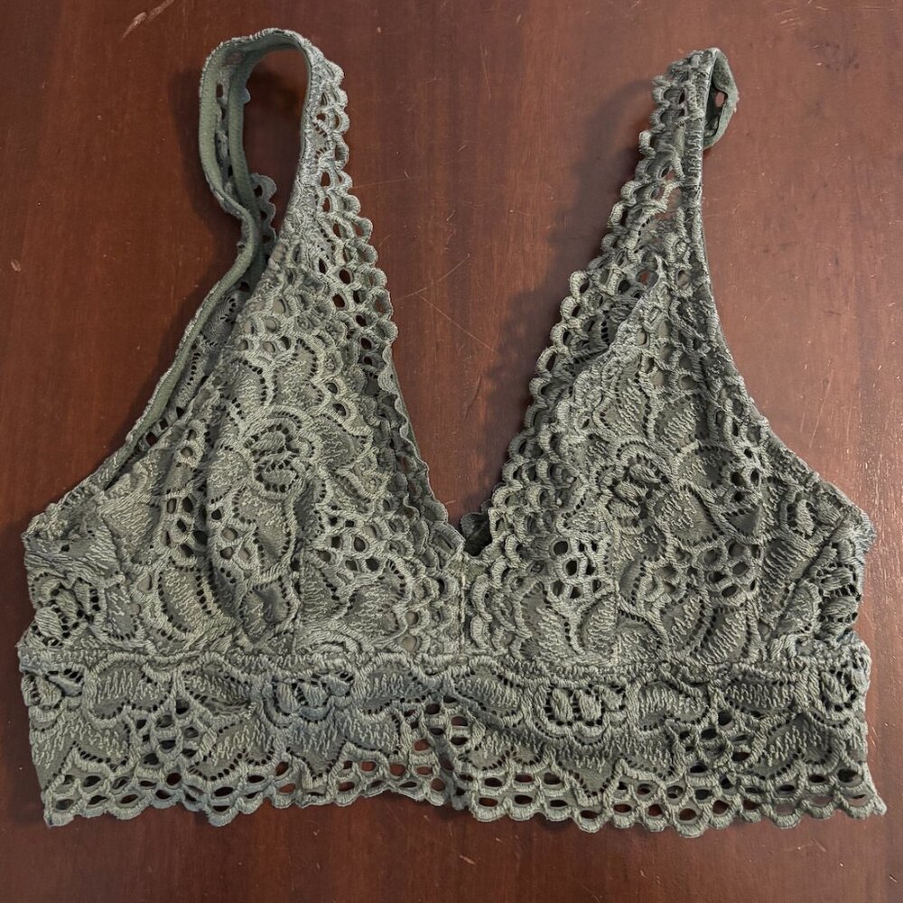 Aerie Eyelet Bralette, Olive Green, Size S